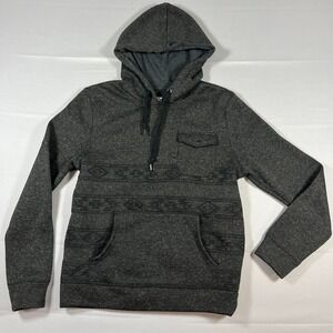 Cabin Fever Pullover Hoodie Mens L Gray Fleece Lined Aztec Print Raglan Sleeve